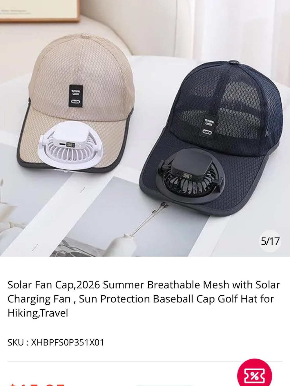 Breathable Mesh Solar Fan Baseball Cap - Black and Tan